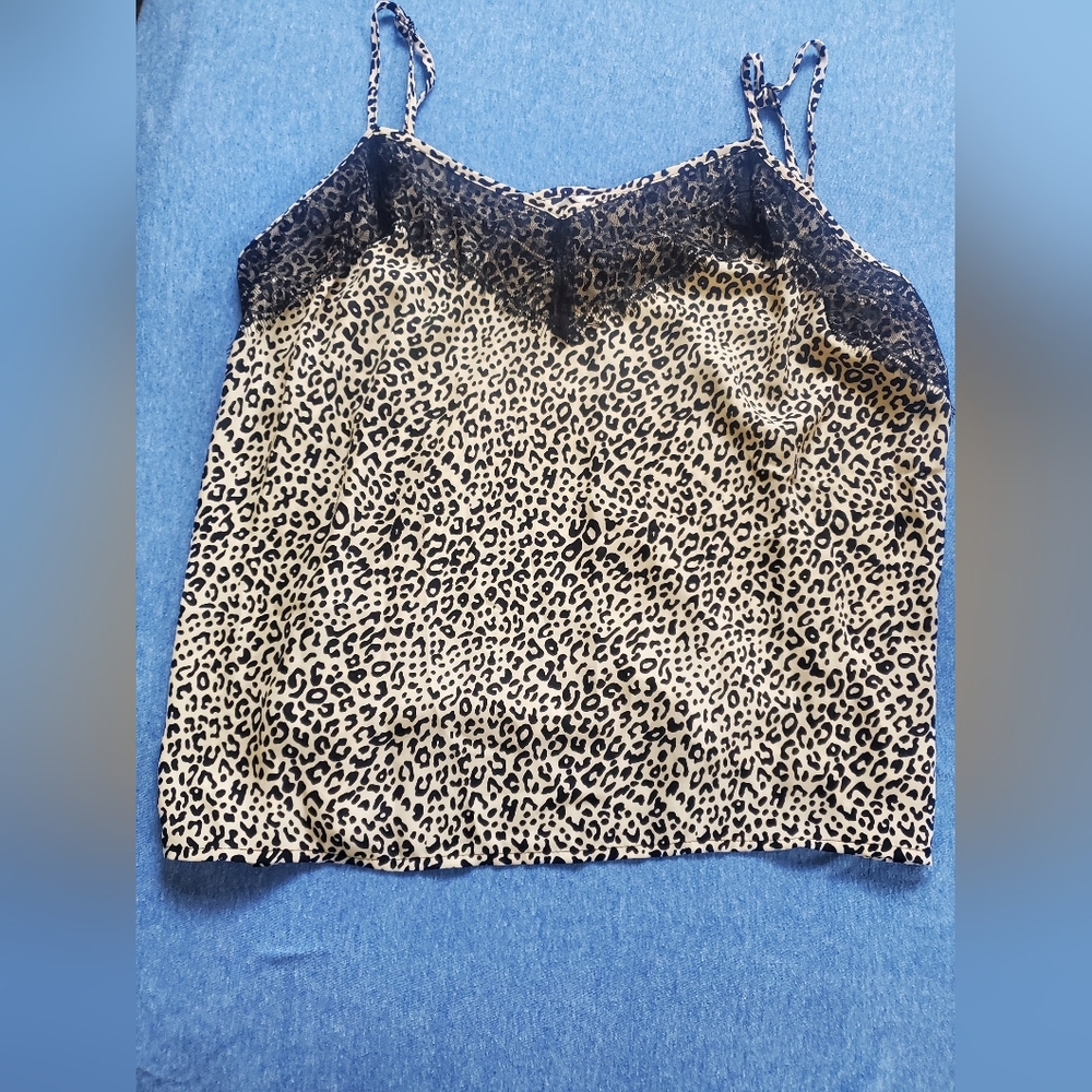 XL Candies leopard print spaghetti strap cami with black lace